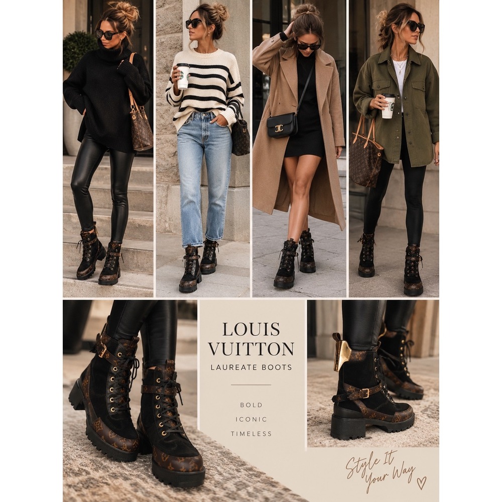 Louis Vuitton Laureate Desert Boots Monogram Canvas Suede Black Gold Platform